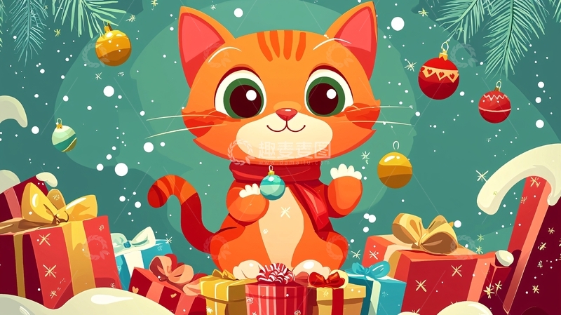 高清大图下载【趣麦麦图】圣诞节可爱猫咪