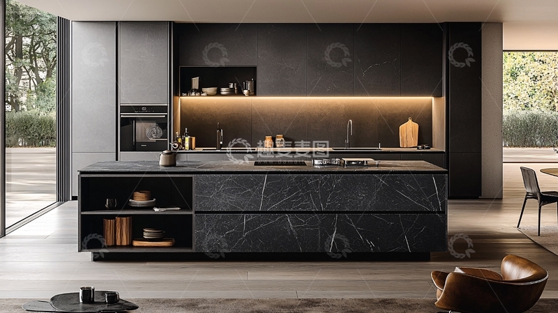高清大图下载【趣麦麦图】现代简约黑色厨房