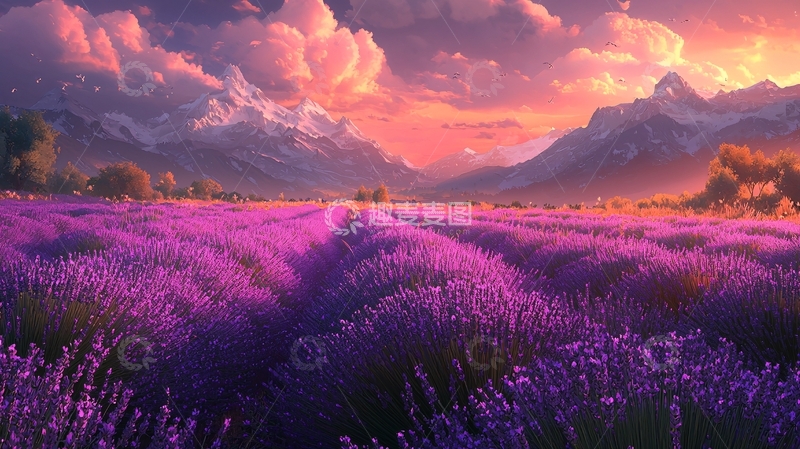 高清大图下载【趣麦麦图】梦幻薰衣草田园风光