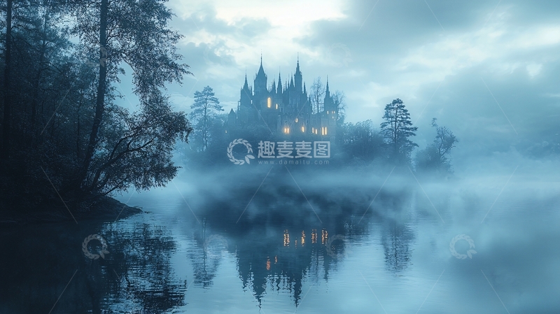 高清大图下载【趣麦麦图】湖中雾气城堡