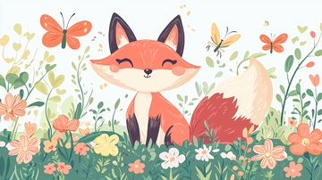 小狐狸在花丛中