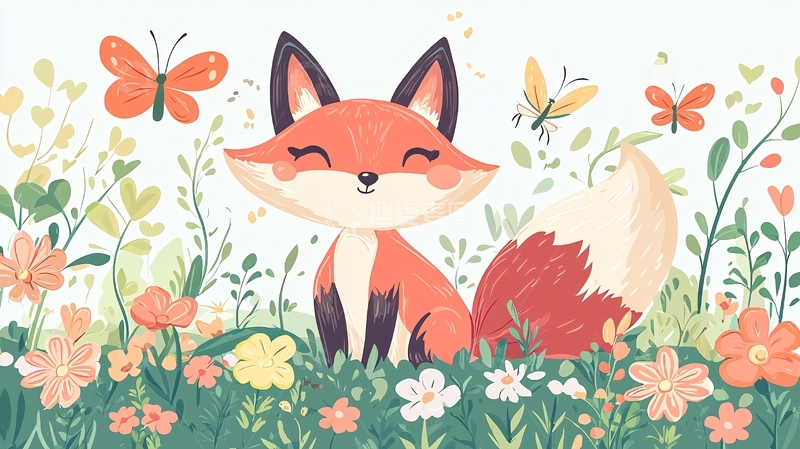 高清大图下载【趣麦麦图】小狐狸在花丛中