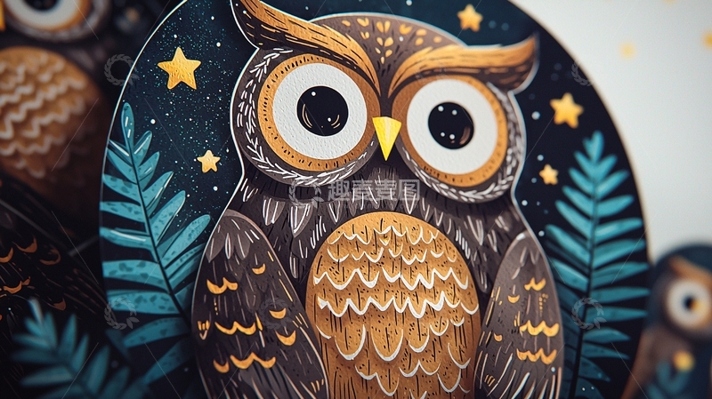 高清大图下载【趣麦麦图】星空背景下可爱的猫头鹰