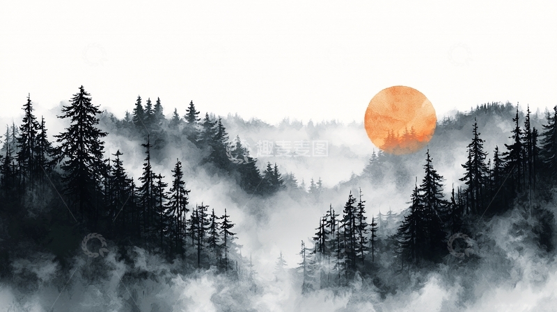 高清大图下载【趣麦麦图】水墨山景