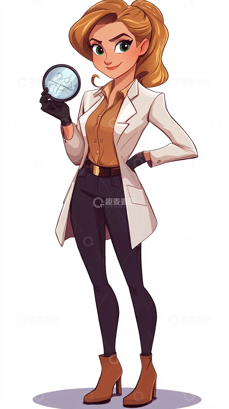 高清大图下载【趣麦麦图】卡通女科学家