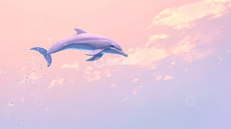高清大图下载【趣麦麦图】粉红色天空下跳跃的海豚