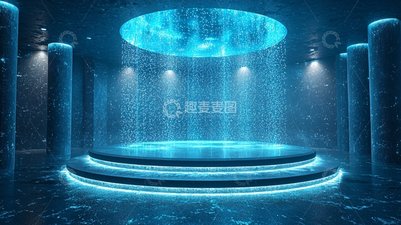 高清大图下载【趣麦麦图】蓝色梦幻水幕舞台