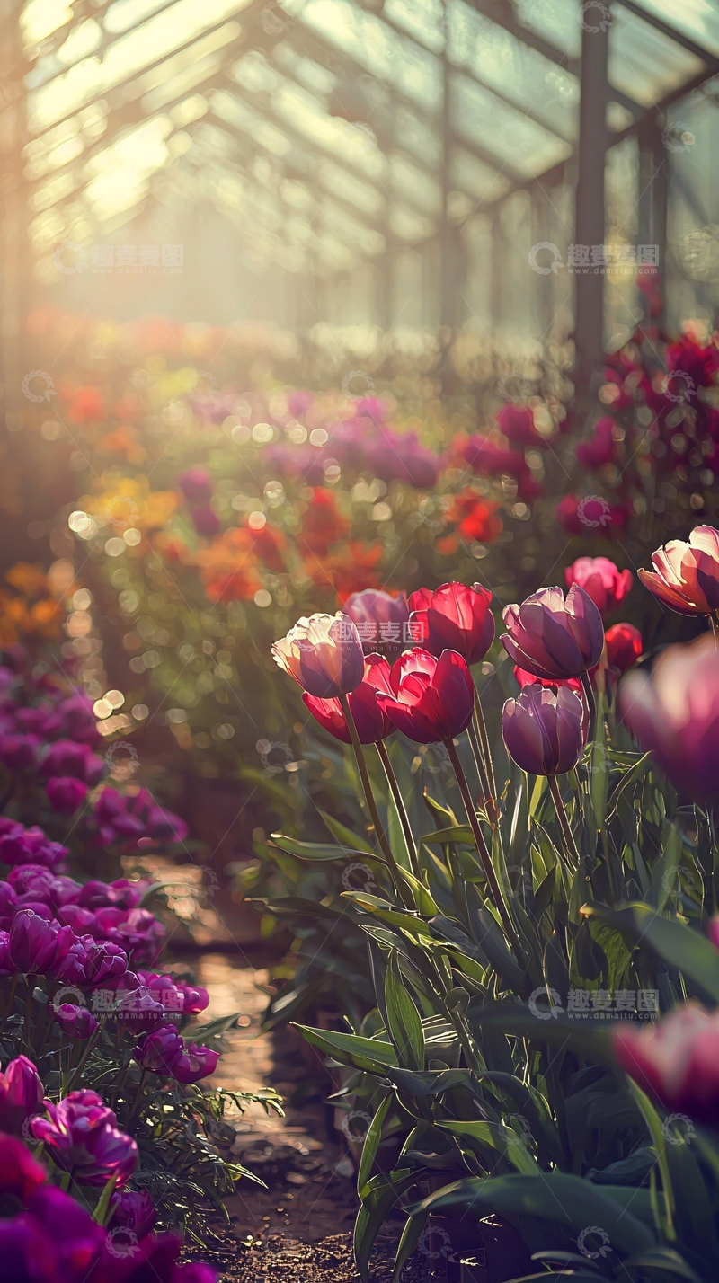 高清大图下载【趣麦麦图】阳光洒满花房郁金香