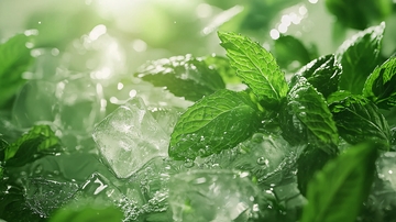 冰块中清新的薄荷叶