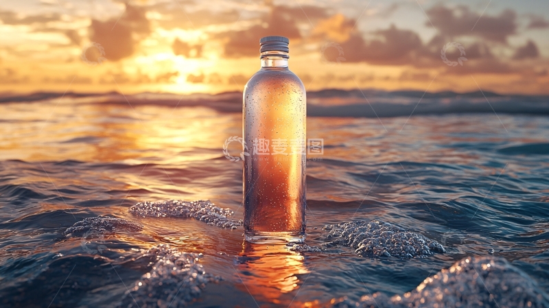 高清大图下载【趣麦麦图】瓶子在海面上