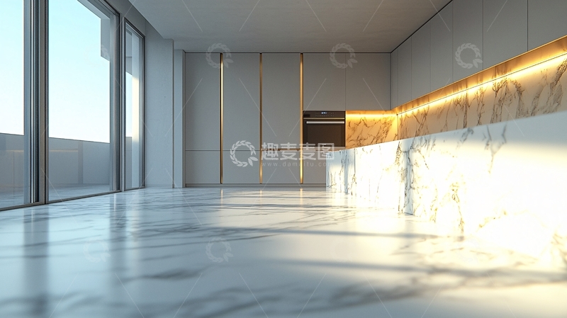 高清大图下载【趣麦麦图】现代极简风格大理石厨房