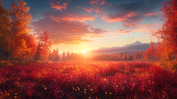 秋日红枫日出美景