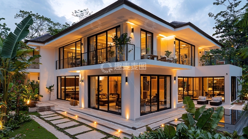 高清大图下载【趣麦麦图】现代简约别墅夜景