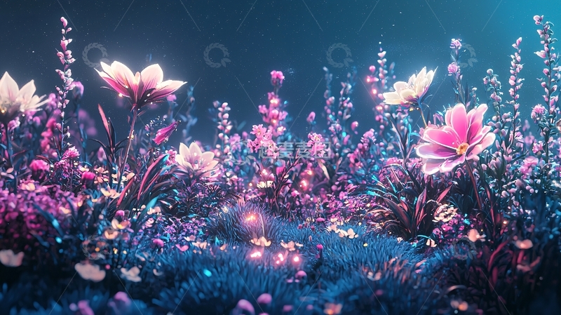 高清大图下载【趣麦麦图】梦幻般发光的粉色花田