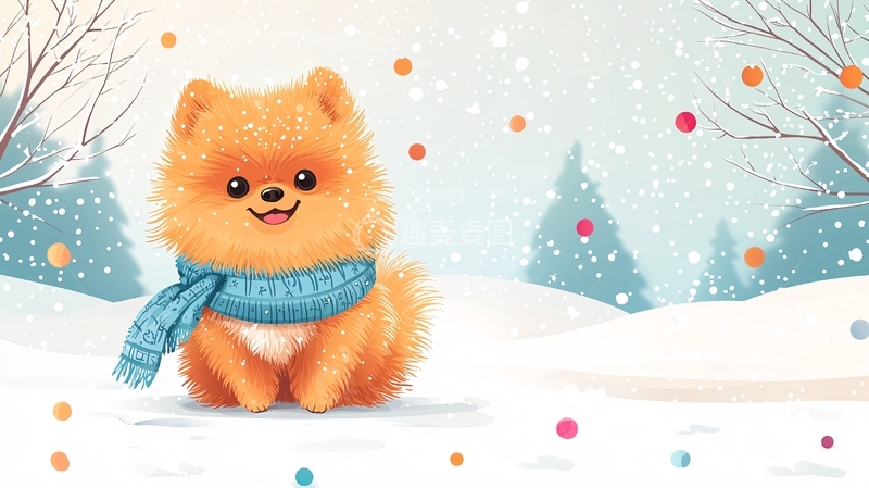 高清大图下载【趣麦麦图】可爱小狗冬日雪景