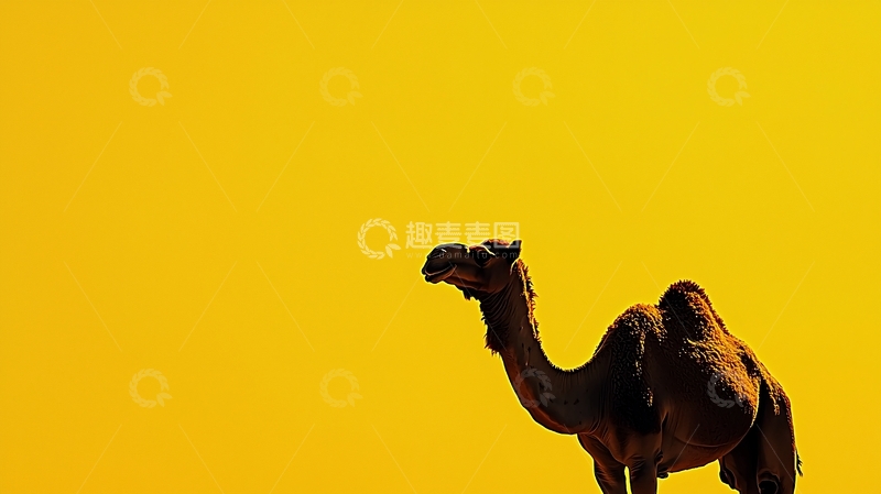 高清大图下载【趣麦麦图】黄昏沙漠骆驼剪影