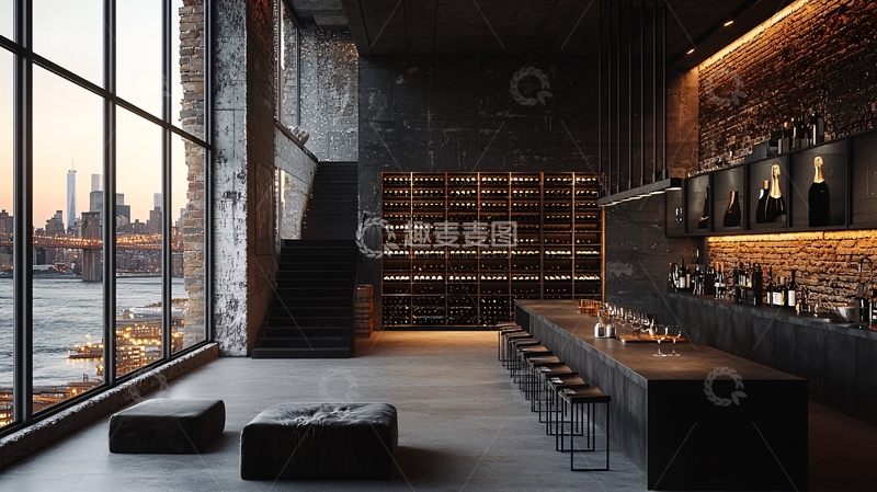 高清大图下载【趣麦麦图】极简工业风酒窖酒吧设计