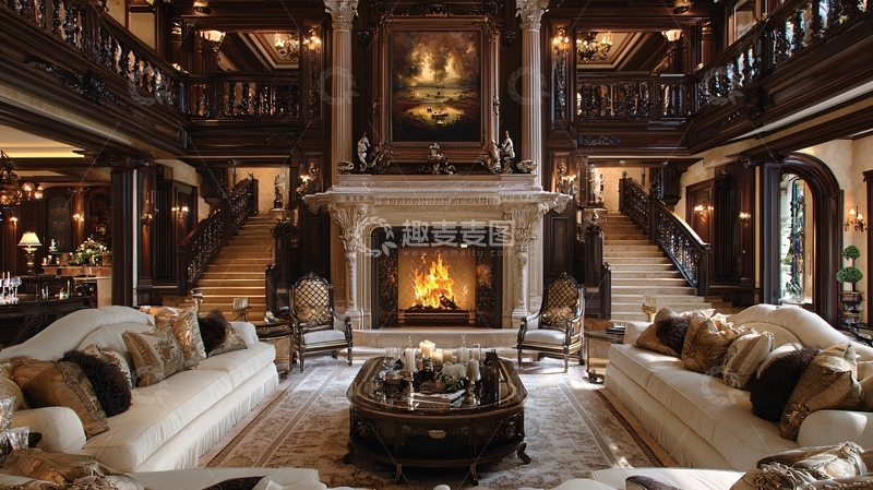 高清大图下载【趣麦麦图】奢华欧式别墅客厅