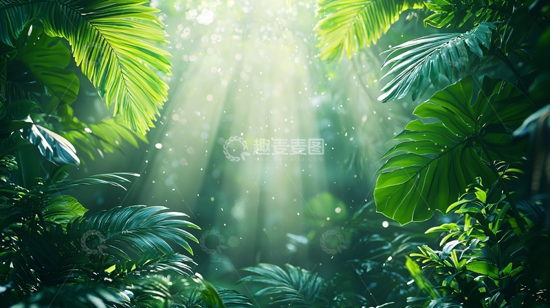 高清大图下载【趣麦麦图】阳光穿透茂密树叶