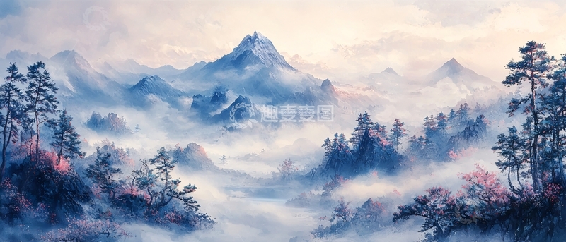 高清大图下载【趣麦麦图】雾气山峦