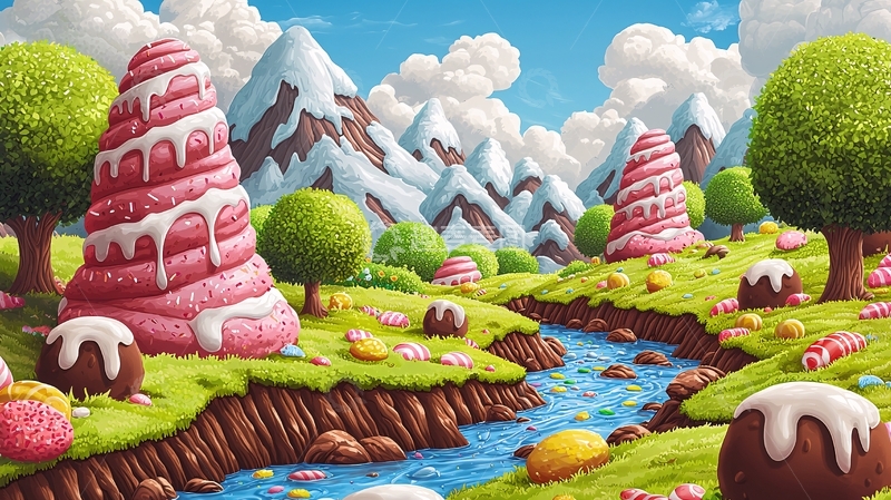 高清大图下载【趣麦麦图】糖果色的梦幻卡通风景
