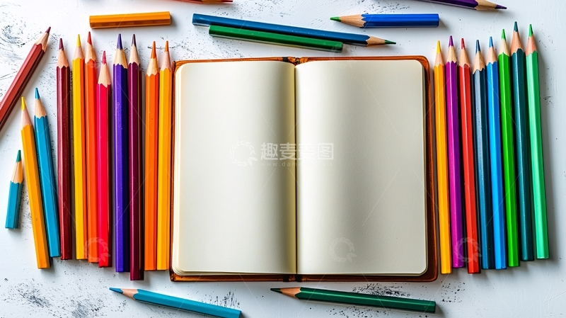 高清大图下载【趣麦麦图】彩色铅笔和空白笔记本