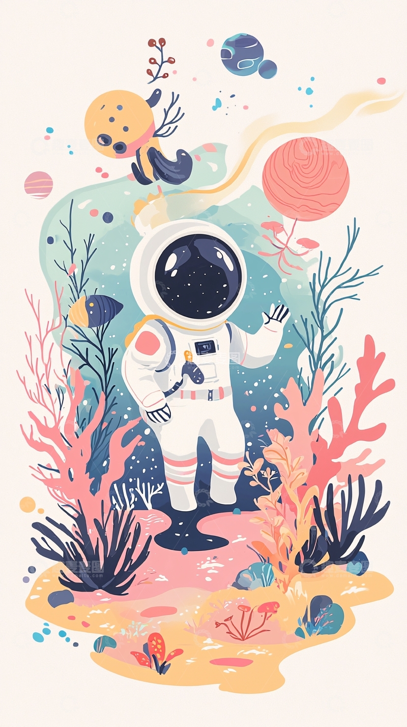高清大图下载【趣麦麦图】太空宇航员海底珊瑚