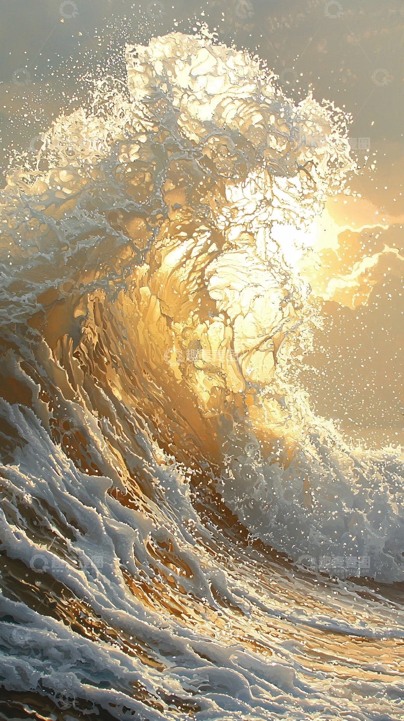 高清大图下载【趣麦麦图】金色阳光下的巨浪