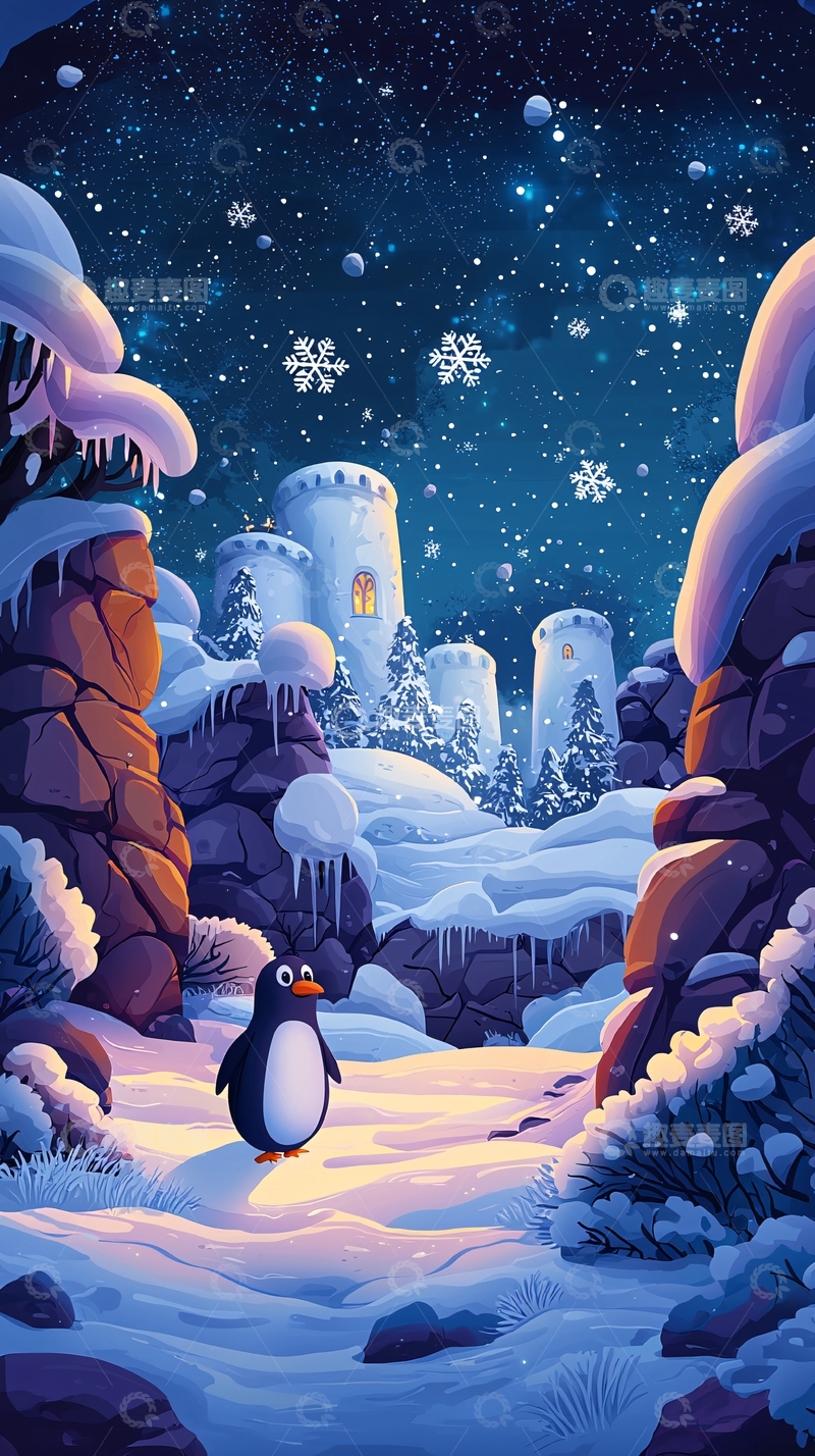 高清大图下载【趣麦麦图】冰雪企鹅奇幻世界