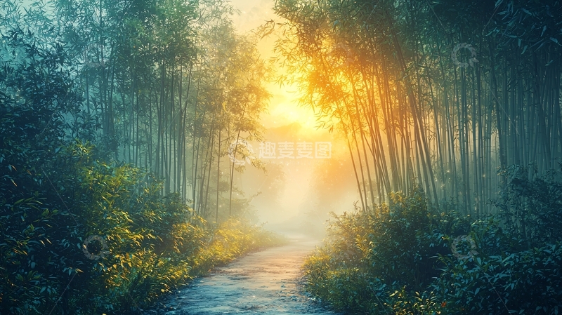 高清大图下载【趣麦麦图】清晨竹林小路