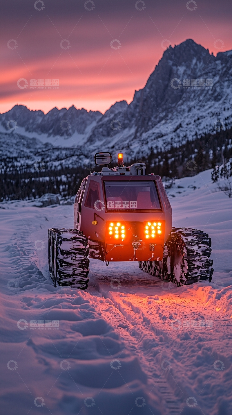 高清大图下载【趣麦麦图】雪地越野车日落