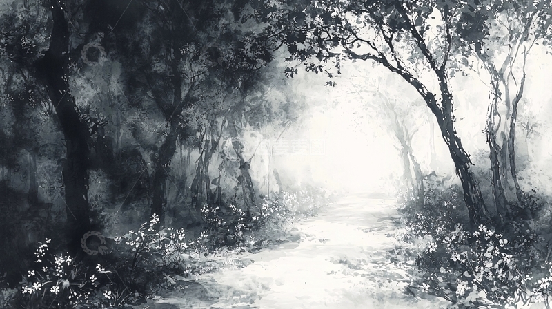 高清大图下载【趣麦麦图】黑白森林小路