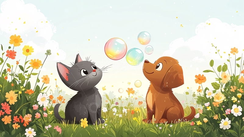 高清大图下载【趣麦麦图】小猫小狗吹泡泡