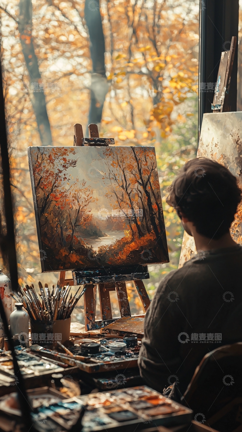 高清大图下载【趣麦麦图】秋日写生风景油画