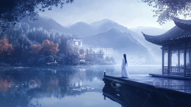 高清大图下载【趣麦麦图】仙气飘飘古装女子湖边
