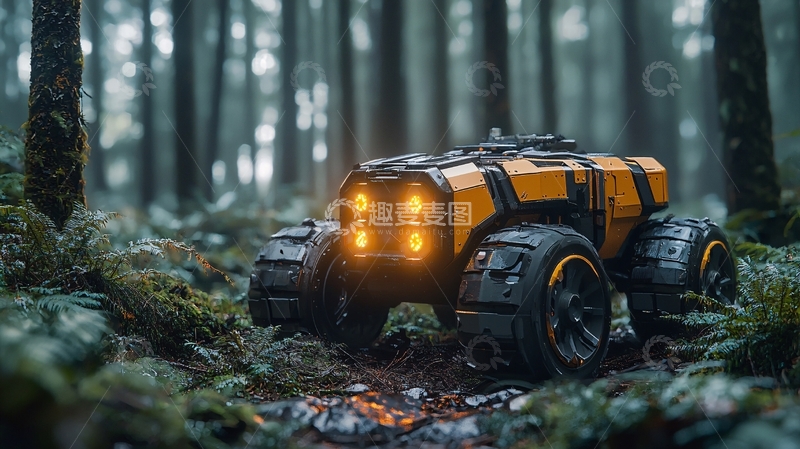 高清大图下载【趣麦麦图】未来感森林越野车