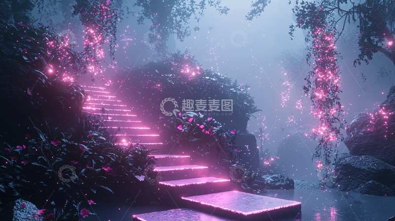 高清大图下载【趣麦麦图】梦幻粉色阶梯
