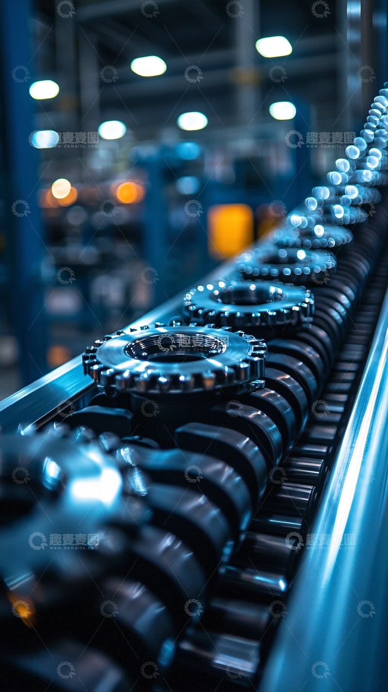 高清大图下载【趣麦麦图】工业生产线上齿轮的特写