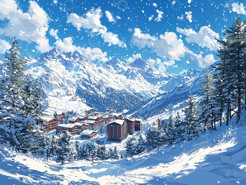 高清大图下载【趣麦麦图】雪山小镇冬季风景