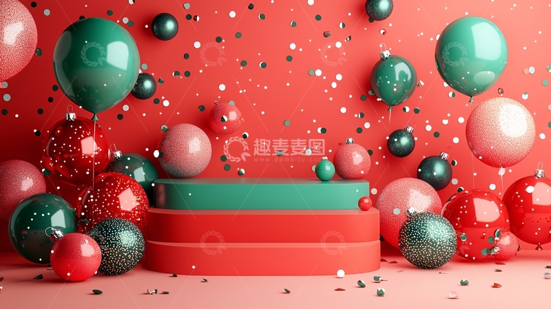 高清大图下载【趣麦麦图】红色背景气球场景