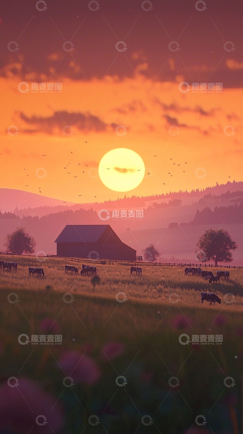 高清大图下载【趣麦麦图】日落农场风景