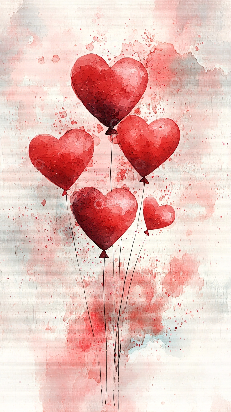 高清大图下载【趣麦麦图】水彩爱心气球