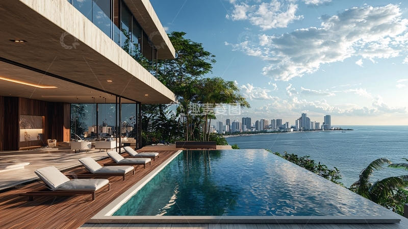 高清大图下载【趣麦麦图】海景别墅泳池景观