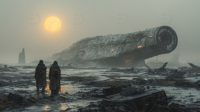 高清大图下载【趣麦麦图】废弃飞船与荒凉景象