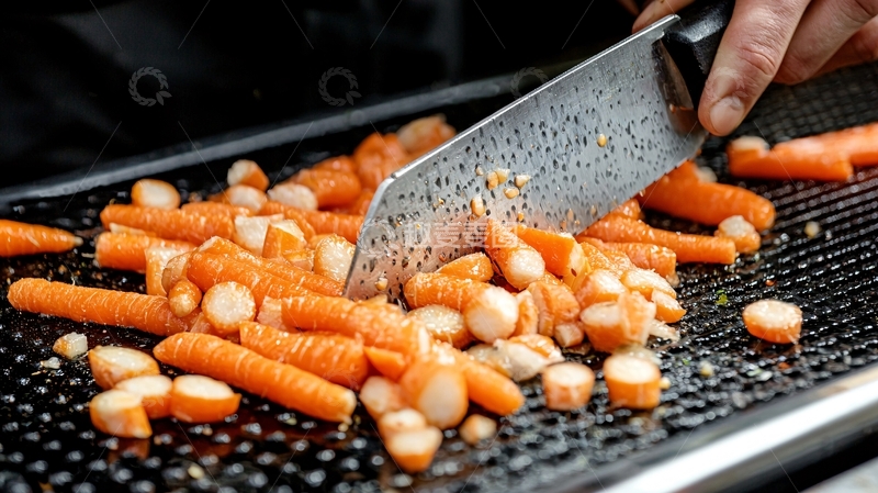 高清大图下载【趣麦麦图】煎锅里切好的胡萝卜