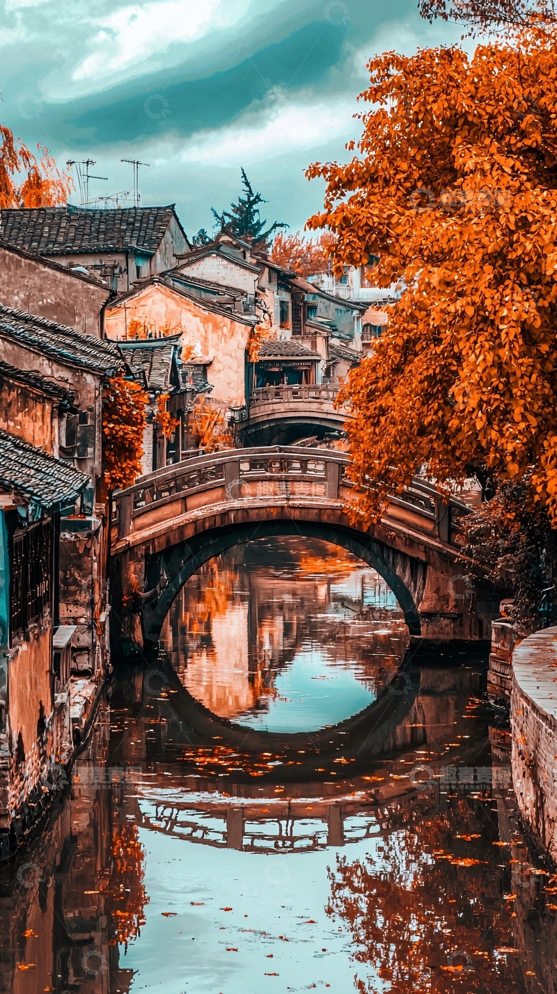 高清大图下载【趣麦麦图】古镇秋景