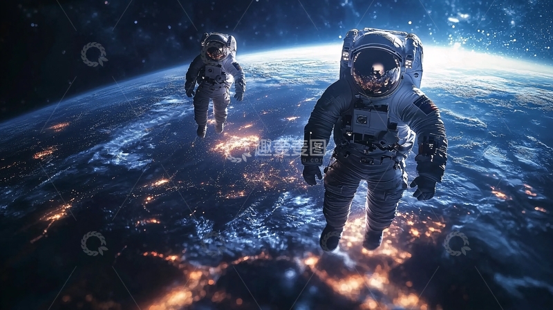 高清大图下载【趣麦麦图】太空宇航员地球夜景