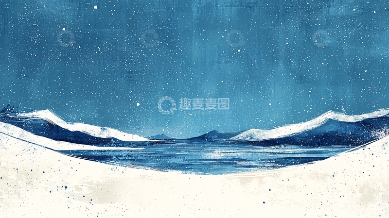 高清大图下载【趣麦麦图】极简蓝色星空雪山湖泊
