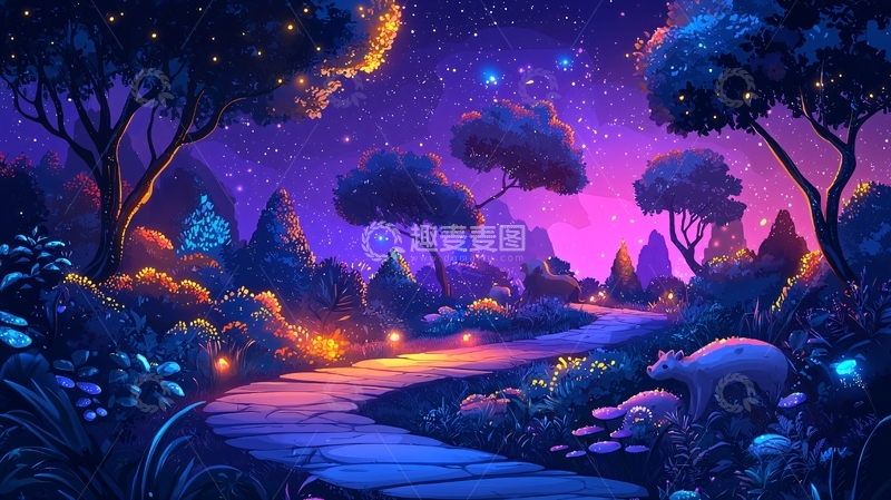 高清大图下载【趣麦麦图】梦幻森林夜色