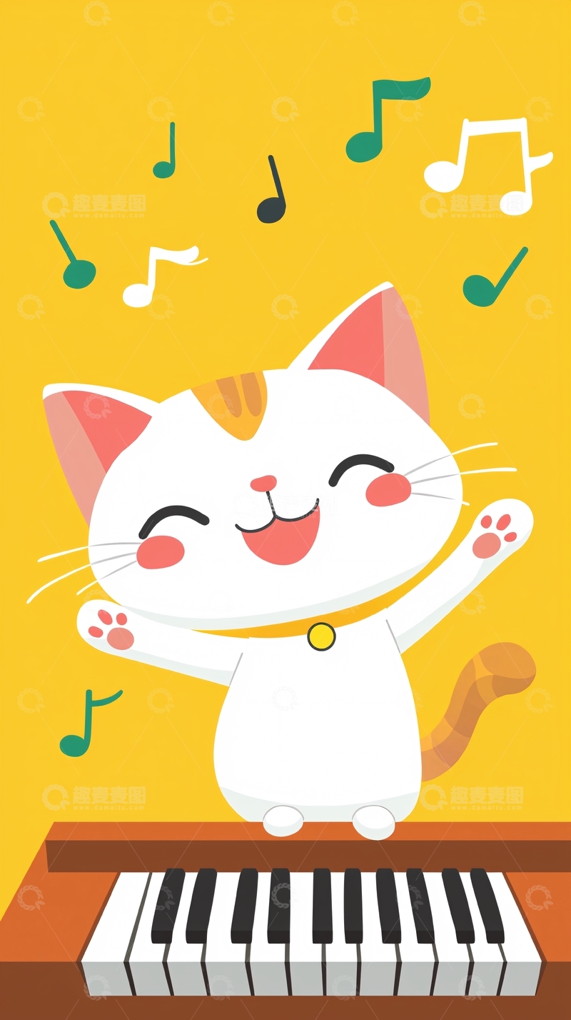 高清大图下载【趣麦麦图】可爱猫咪弹钢琴